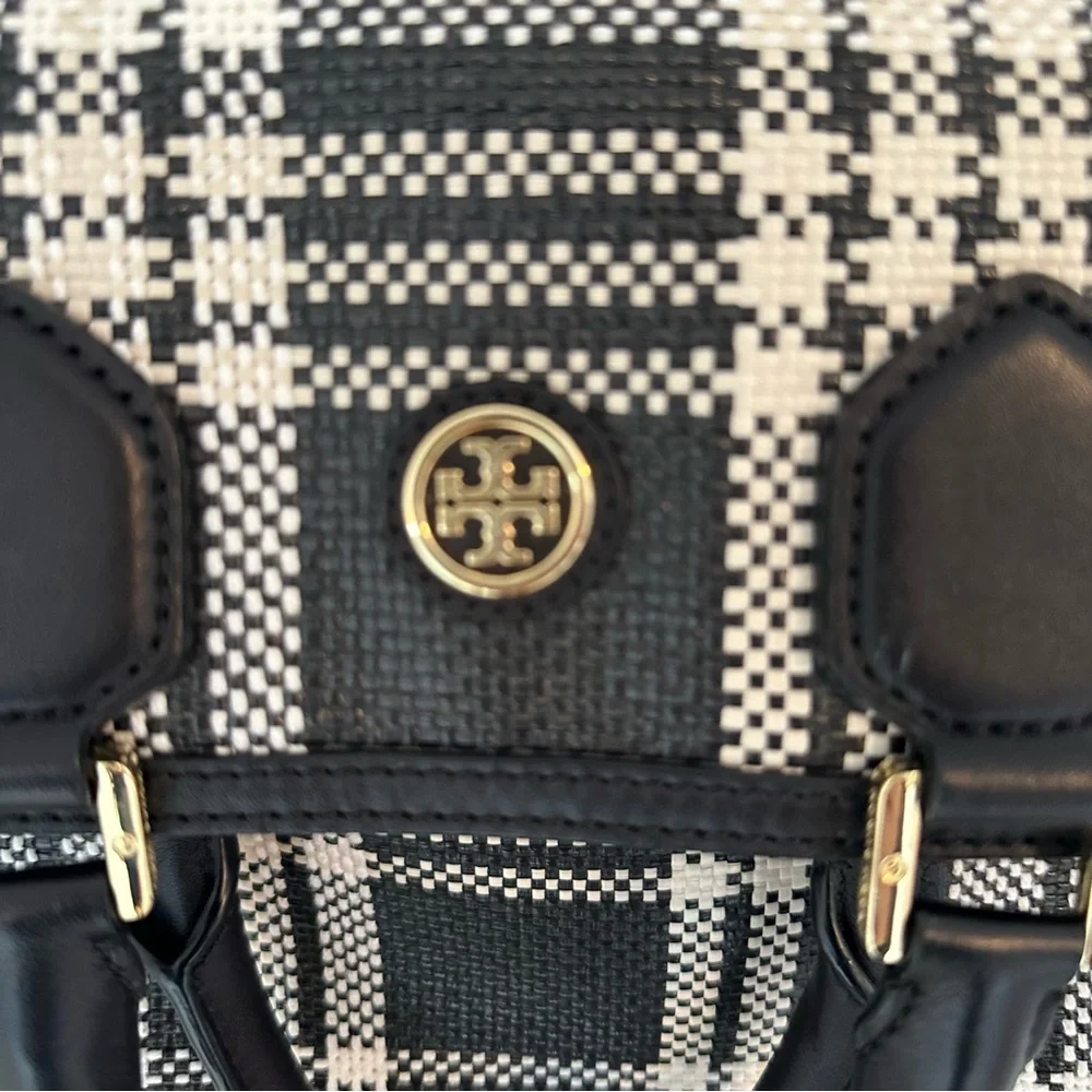 Tory Burch Woven Robinson Foldover Messenger in Black and White Plaid
